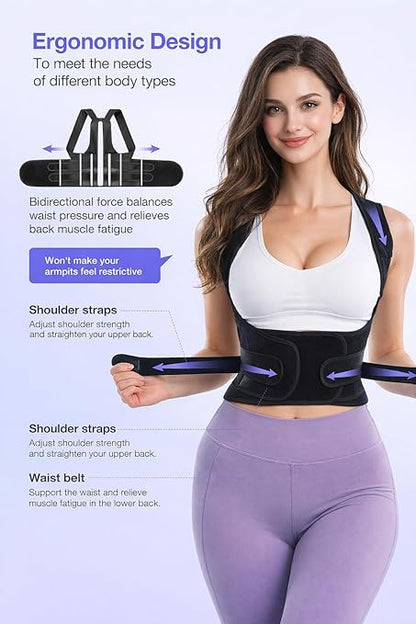 Posture Corrector for Men and Women – Dual - Zone Elastic Design with Adjustable Straps, Helps Improve Posture and Relieve Back Discomfort, Comfortable for Office Wear (Pink, Large) | Back Braces - TrueDesk