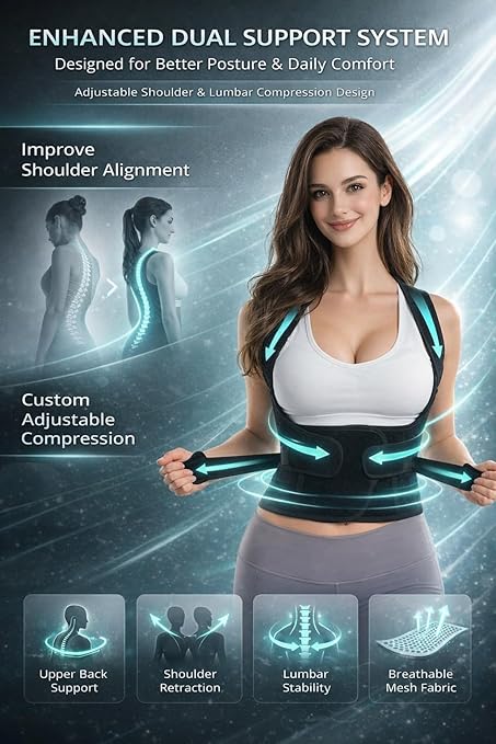 Posture Corrector for Men and Women – Dual - Zone Elastic Design with Adjustable Straps, Helps Improve Posture and Relieve Back Discomfort, Comfortable for Office Wear (Pink, Small) | Back Braces - TrueDesk