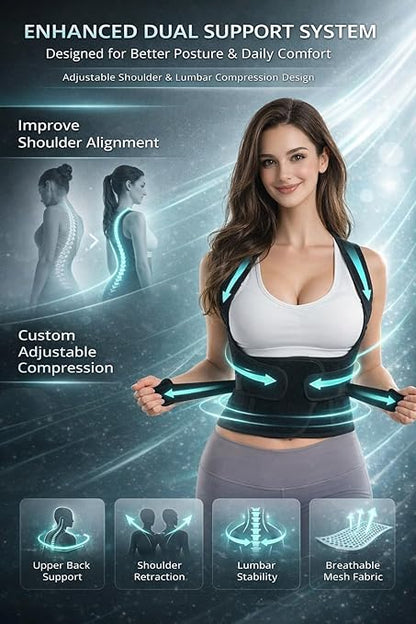 Posture Corrector for Men and Women – Dual - Zone Elastic Design with Adjustable Straps, Helps Improve Posture and Relieve Back Discomfort, Comfortable for Office Wear (Pink, Small) | Back Braces - TrueDesk