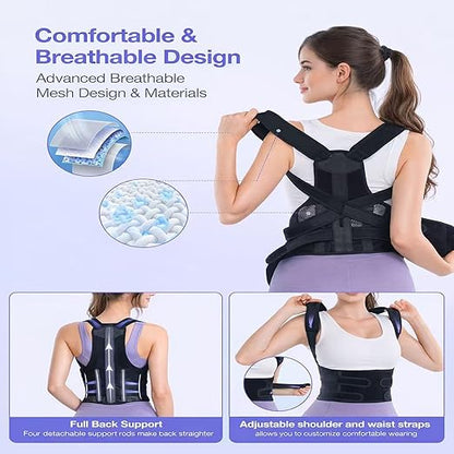 Posture Corrector for Men and Women – Dual - Zone Elastic Design with Adjustable Straps, Helps Improve Posture and Relieve Back Discomfort, Comfortable for Office Wear (Pink, Large) | Back Braces - TrueDesk