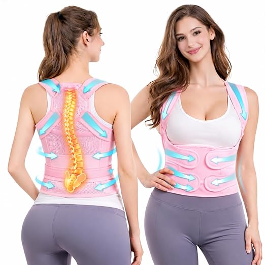 Posture Corrector for Men and Women – Dual - Zone Elastic Design with Adjustable Straps, Helps Improve Posture and Relieve Back Discomfort, Comfortable for Office Wear (Pink, Medium) | Back Braces - TrueDesk