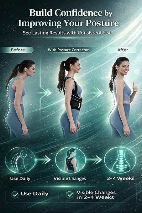 Posture Corrector for Men and Women – Dual - Zone Elastic Design with Adjustable Straps, Helps Improve Posture and Relieve Back Discomfort, Comfortable for Office Wear (Black, Small) | Back Braces - TrueDesk