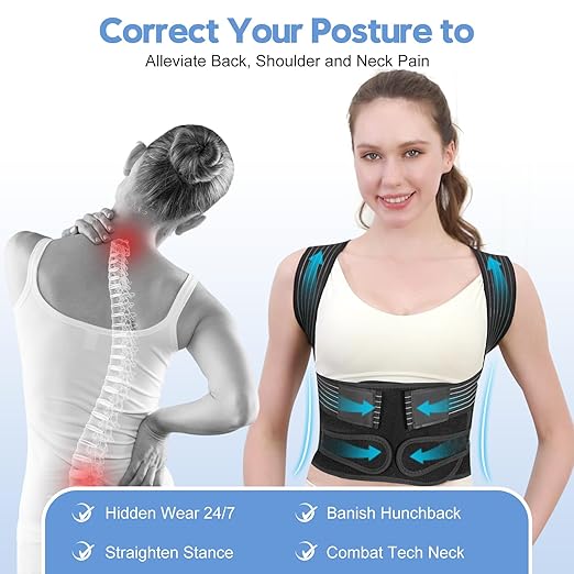 Posture Corrector for Women and Men with Bionic System, Upgraded Back Brace, Adjustable Full Back Support, Shoulder Straightener, Neck, Upper and Lower Back Pain Relief | Back Braces - TrueDesk