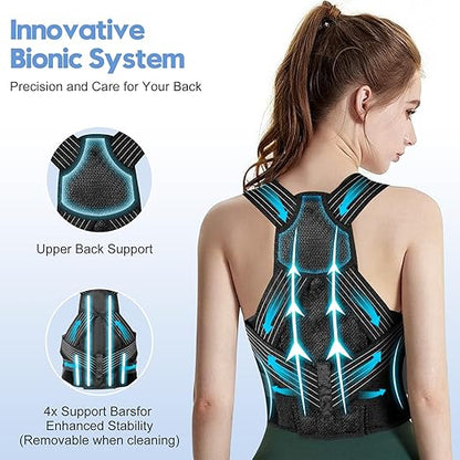 Posture Corrector for Women and Men with Bionic System, Upgraded Back Brace, Adjustable Full Back Support, Shoulder Straightener, Neck, Upper and Lower Back Pain Relief | Back Braces - TrueDesk