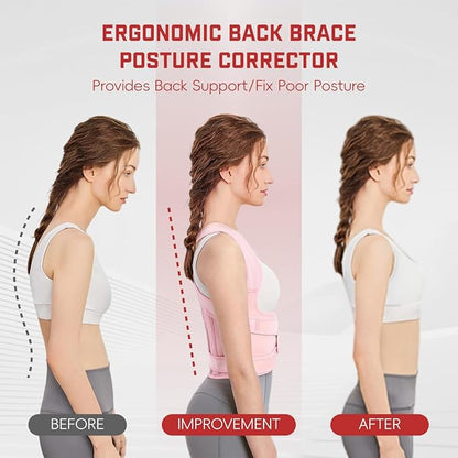 Posture Corrector for Women & Men, Adjustable Back Brace Shoulder Straightener with Full Back Support for Upper & Lower Back Pain, Spine Alignment, Hunchback & Scoliosis Relief (Large, Pink) | Back Braces - TrueDesk