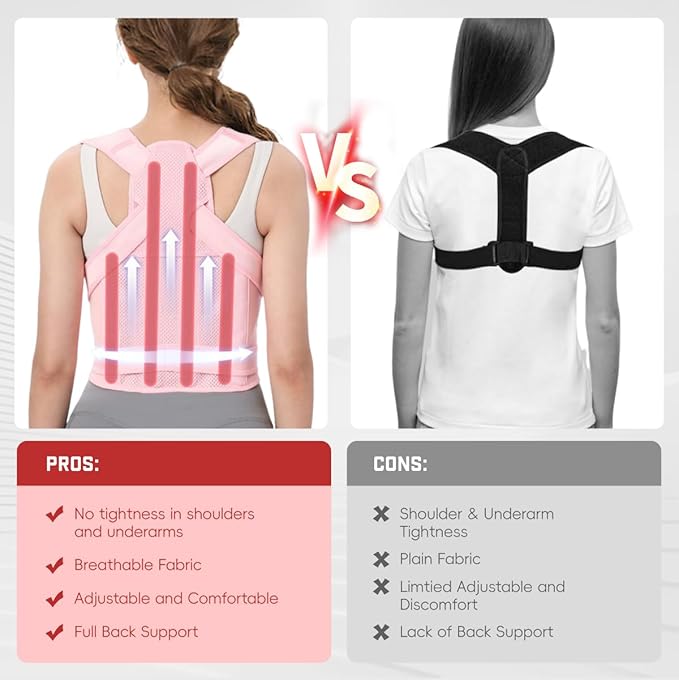 Posture Corrector for Women & Men, Adjustable Back Brace Shoulder Straightener with Full Back Support for Upper & Lower Back Pain, Spine Alignment, Hunchback & Scoliosis Relief (Large, Pink) | Back Braces - TrueDesk