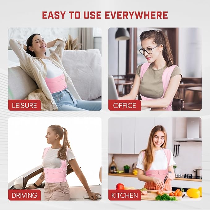 Posture Corrector for Women & Men, Adjustable Back Brace Shoulder Straightener with Full Back Support for Upper & Lower Back Pain, Spine Alignment, Hunchback & Scoliosis Relief (Large, Pink) | Back Braces - TrueDesk
