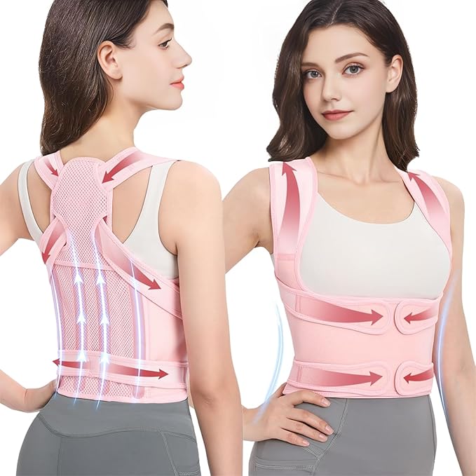 Posture Corrector for Women & Men, Adjustable Back Brace Shoulder Straightener with Full Back Support for Upper & Lower Back Pain, Spine Alignment, Hunchback & Scoliosis Relief (Large, Pink) | Back Braces - TrueDesk