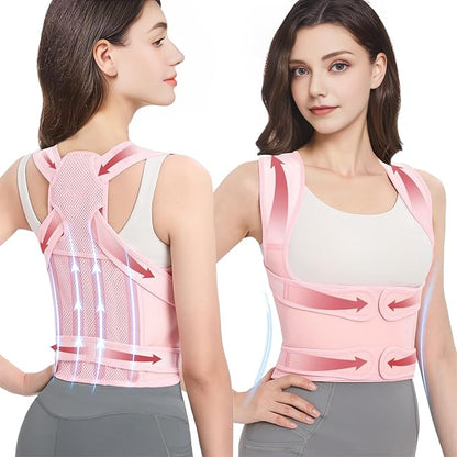 Posture Corrector for Women & Men, Adjustable Back Brace Shoulder Straightener with Full Back Support for Upper & Lower Back Pain, Spine Alignment, Hunchback & Scoliosis Relief (Large, Pink) | Back Braces - TrueDesk