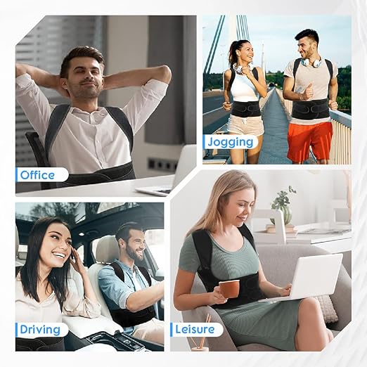 Posture Corrector for Women & Men, Adjustable Back Brace with Full Back & Shoulder Support, Spine Alignment for Upper Back Pain Relief, Scoliosis & Hunchback (Black, M) | General - TrueDesk