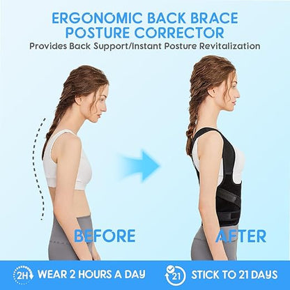 Posture Corrector for Women & Men – Adjustable Back Brace with Full Back Support, Shoulder Straightener for Spine Alignment, Scoliosis, Hunchback & Back Pain Relief (Black,Small) | Back Braces - TrueDesk
