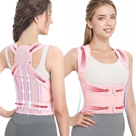 Posture Corrector for Women & Men – Adjustable Back Brace with Full Back Support, Shoulder Straightener for Spine Alignment, Scoliosis, Hunchback & Back Pain Relief (Pink,Medium) | Back Braces - TrueDesk