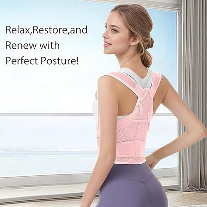 Posture Corrector for Women & Men – Adjustable Back Brace with Full Back Support, Shoulder Straightener for Spine Alignment, Scoliosis, Hunchback & Back Pain Relief (Pink,Small) | Back Braces - TrueDesk
