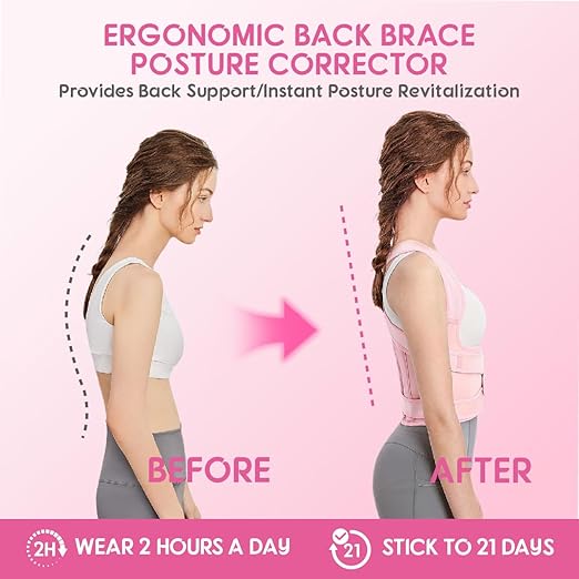 Posture Corrector for Women & Men – Adjustable Back Brace with Full Back Support, Shoulder Straightener for Spine Alignment, Scoliosis, Hunchback & Back Pain Relief (Pink,Small) | Back Braces - TrueDesk