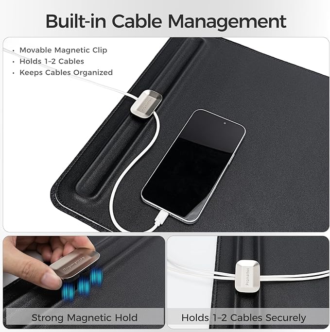 Premium Double - Sided Faux Leather Desk Pad – Non - Slip, Waterproof, with Magnetic Cable Organizer & File Storage – Designed for Offices & Creative Spaces – Durable & Easy to Clean（Black） | Desk Pads Blotters - TrueDesk