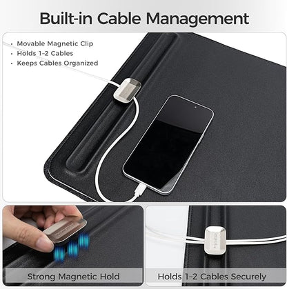 Premium Double - Sided Faux Leather Desk Pad – Non - Slip, Waterproof, with Magnetic Cable Organizer & File Storage – Designed for Offices & Creative Spaces – Durable & Easy to Clean（Black） | Desk Pads Blotters - TrueDesk
