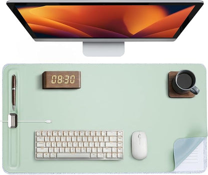 Premium Double - Sided Faux Leather Desk Pad – Non - Slip, Waterproof, with Magnetic Cable Organizer & File Storage – Designed for Offices & Creative Spaces – Durable & Easy to Clean（Green） | Desk Pads Blotters - TrueDesk