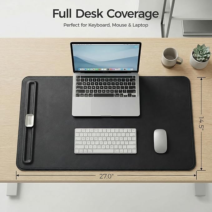 Premium Double - Sided Faux Leather Desk Pad – Non - Slip, Waterproof, with Magnetic Cable Organizer & File Storage – Designed for Offices & Creative Spaces – Durable & Easy to Clean（Black） | Desk Pads Blotters - TrueDesk