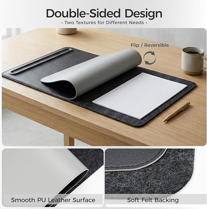 Premium Double - Sided Faux Leather Desk Pad – Non - Slip, Waterproof, with Magnetic Cable Organizer & File Storage – Designed for Offices & Creative Spaces – Durable & Easy to Clean（Black） | Desk Pads Blotters - TrueDesk