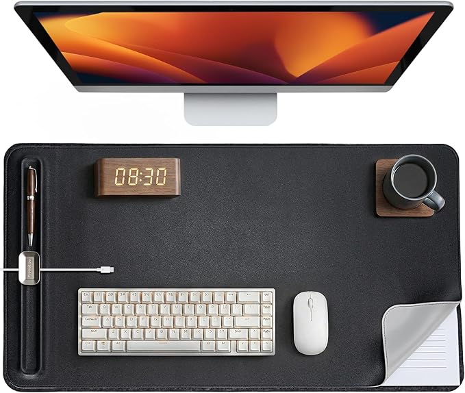 Premium Double - Sided Faux Leather Desk Pad – Non - Slip, Waterproof, with Magnetic Cable Organizer & File Storage – Designed for Offices & Creative Spaces – Durable & Easy to Clean（Black） | Desk Pads Blotters - TrueDesk
