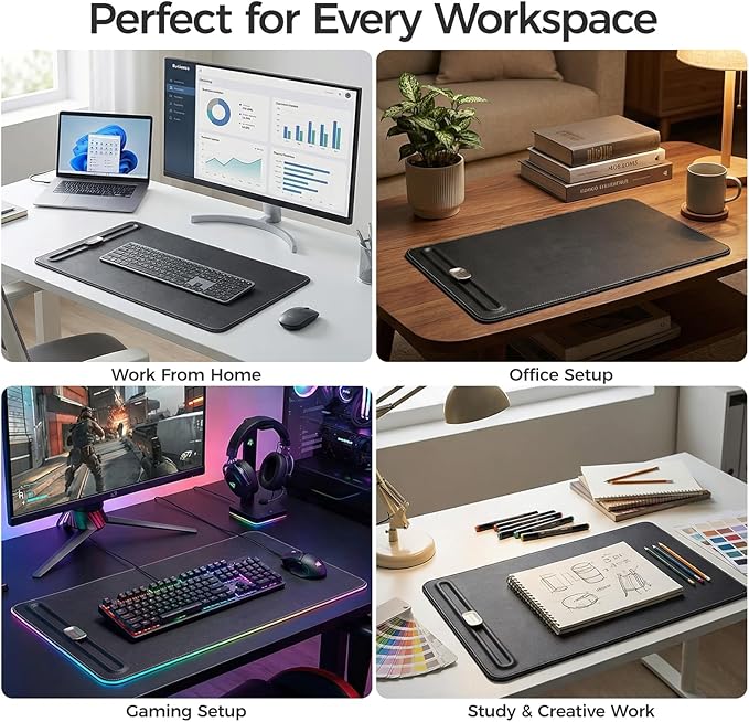 Premium Double - Sided Faux Leather Desk Pad – Non - Slip, Waterproof, with Magnetic Cable Organizer & File Storage – Designed for Offices & Creative Spaces – Durable & Easy to Clean（Black） | Desk Pads Blotters - TrueDesk