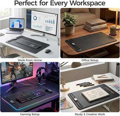 Premium Double - Sided Faux Leather Desk Pad – Non - Slip, Waterproof, with Magnetic Cable Organizer & File Storage – Designed for Offices & Creative Spaces – Durable & Easy to Clean（Black） | Desk Pads Blotters - TrueDesk
