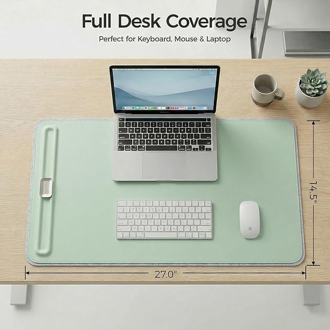 Premium Double - Sided Faux Leather Desk Pad – Non - Slip, Waterproof, with Magnetic Cable Organizer & File Storage – Designed for Offices & Creative Spaces – Durable & Easy to Clean（Green） | Desk Pads Blotters - TrueDesk