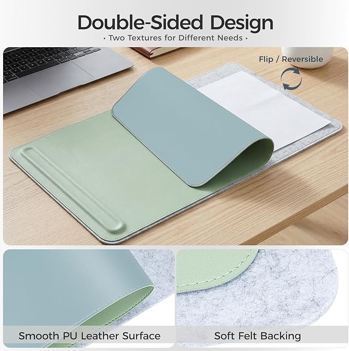 Premium Double - Sided Faux Leather Desk Pad – Non - Slip, Waterproof, with Magnetic Cable Organizer & File Storage – Designed for Offices & Creative Spaces – Durable & Easy to Clean（Green） | Desk Pads Blotters - TrueDesk