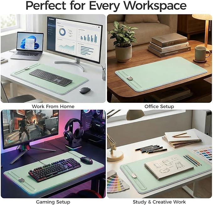Premium Double - Sided Faux Leather Desk Pad – Non - Slip, Waterproof, with Magnetic Cable Organizer & File Storage – Designed for Offices & Creative Spaces – Durable & Easy to Clean（Green） | Desk Pads Blotters - TrueDesk