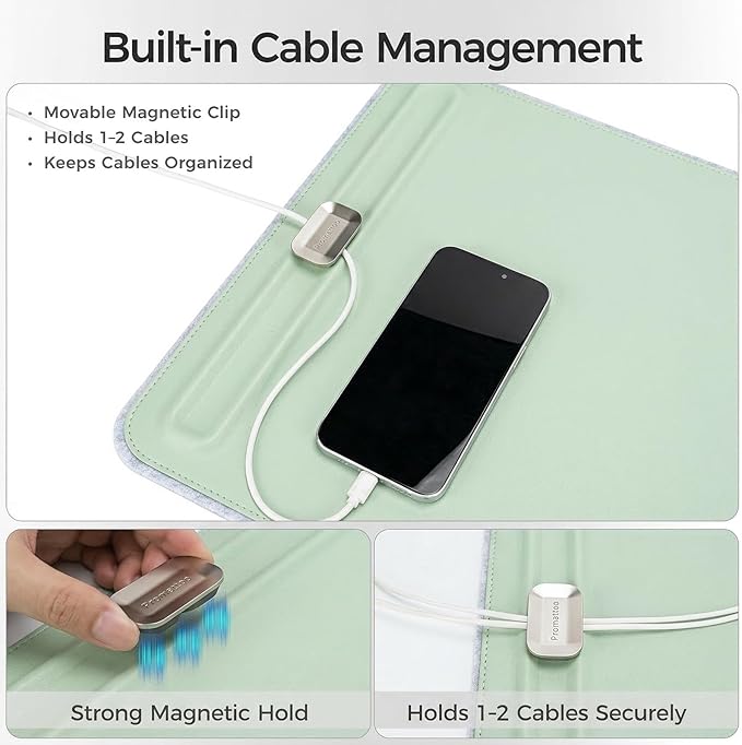 Premium Double - Sided Faux Leather Desk Pad – Non - Slip, Waterproof, with Magnetic Cable Organizer & File Storage – Designed for Offices & Creative Spaces – Durable & Easy to Clean（Green） | Desk Pads Blotters - TrueDesk