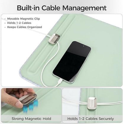Premium Double - Sided Faux Leather Desk Pad – Non - Slip, Waterproof, with Magnetic Cable Organizer & File Storage – Designed for Offices & Creative Spaces – Durable & Easy to Clean（Green） | Desk Pads Blotters - TrueDesk