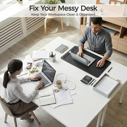 Premium Double - Sided Faux Leather Desk Pad – Non - Slip, Waterproof, with Magnetic Cable Organizer & File Storage – Designed for Offices & Creative Spaces – Durable & Easy to Clean（Black） | Desk Pads Blotters - TrueDesk