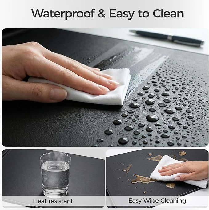 Premium Double - Sided Faux Leather Desk Pad – Non - Slip, Waterproof, with Magnetic Cable Organizer & File Storage – Designed for Offices & Creative Spaces – Durable & Easy to Clean（Black） | Desk Pads Blotters - TrueDesk