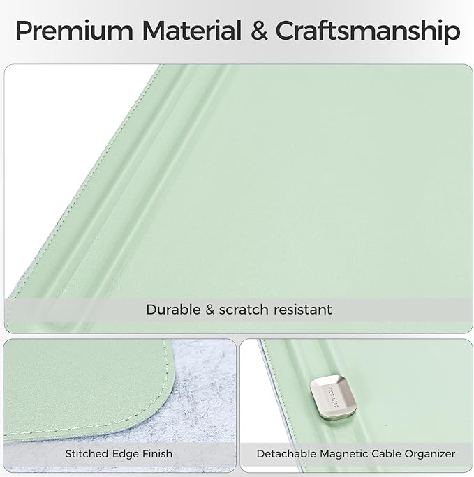 Premium Double - Sided Faux Leather Desk Pad – Non - Slip, Waterproof, with Magnetic Cable Organizer & File Storage – Designed for Offices & Creative Spaces – Durable & Easy to Clean（Green） | Desk Pads Blotters - TrueDesk
