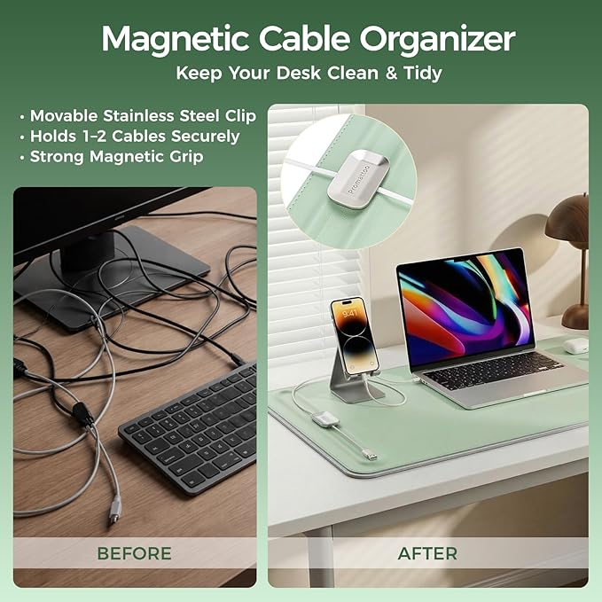 Premium Double - Sided Faux Leather Desk Pad – Non - Slip, Waterproof, with Magnetic Cable Organizer & File Storage – Designed for Offices & Creative Spaces – Durable & Easy to Clean（Green） | Desk Pads Blotters - TrueDesk