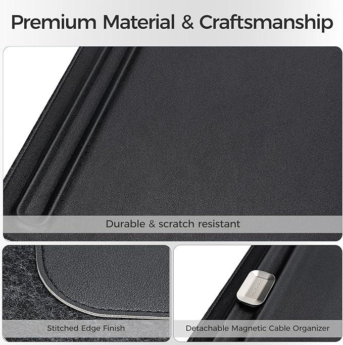 Premium Double - Sided Faux Leather Desk Pad – Non - Slip, Waterproof, with Magnetic Cable Organizer & File Storage – Designed for Offices & Creative Spaces – Durable & Easy to Clean（Black） | Desk Pads Blotters - TrueDesk