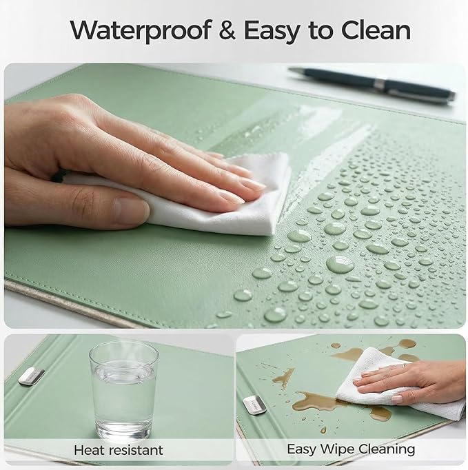 Premium Double - Sided Faux Leather Desk Pad – Non - Slip, Waterproof, with Magnetic Cable Organizer & File Storage – Designed for Offices & Creative Spaces – Durable & Easy to Clean（Green） | Desk Pads Blotters - TrueDesk