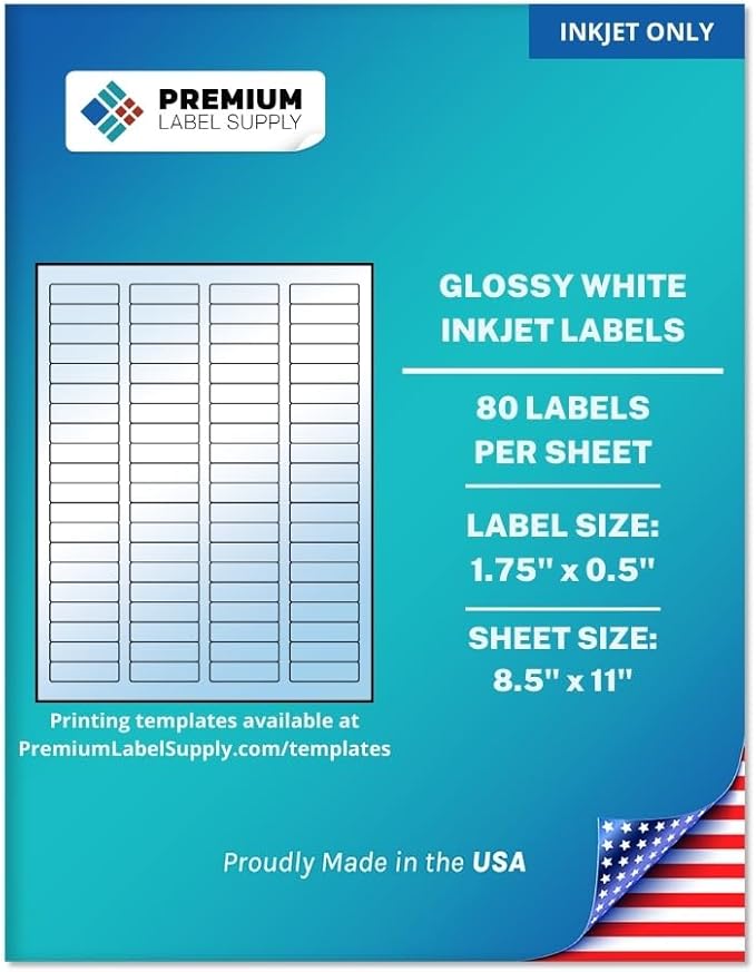 Premium Label Supply Glossy White Sticker Return Address Labels – 1.75" x 0.5" – (80 per Sheet) (Glossy White for Inkjet Only, 2,000 Labels) | Laser Inkjet Printer Labels - TrueDesk