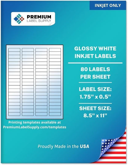 Premium Label Supply Glossy White Sticker Return Address Labels – 1.75" x 0.5" – (80 per Sheet) (Glossy White for Inkjet Only, 40,000 Labels) | Laser Inkjet Printer Labels - TrueDesk