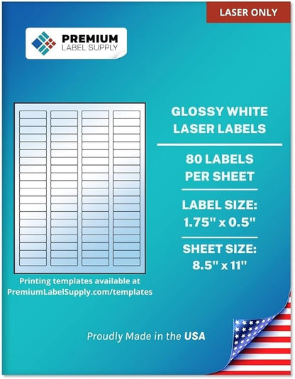 Premium Label Supply Glossy White Sticker Return Address Labels – 1.75" x 0.5" – (80 per Sheet) (Glossy White for Laser Only, 40,000 Labels) | Laser Inkjet Printer Labels - TrueDesk