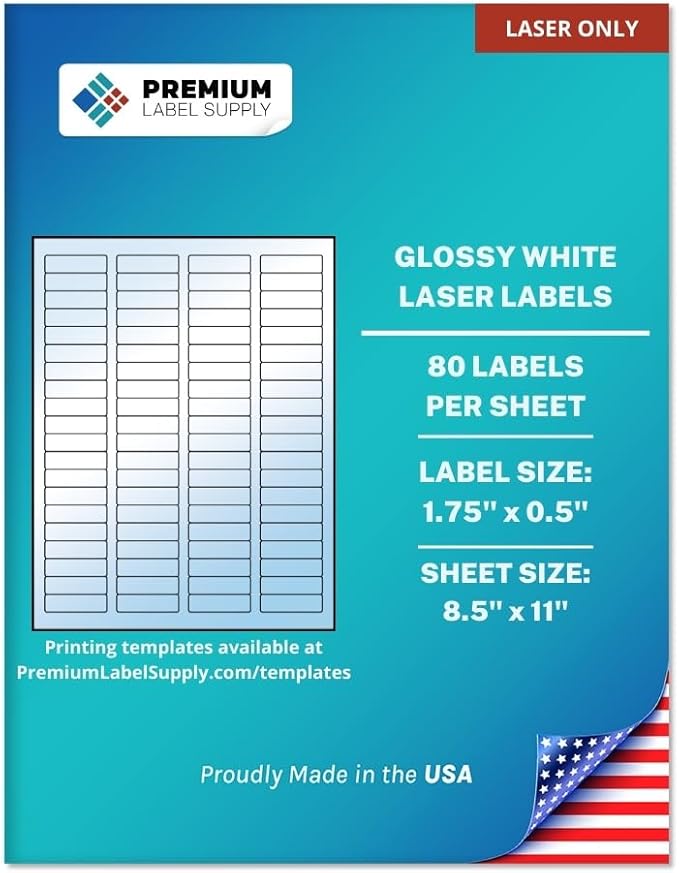 Premium Label Supply Glossy White Sticker Return Address Labels – 1.75" x 0.5" – (80 per Sheet) (Glossy White for Laser Only, 800 Labels) | Laser Inkjet Printer Labels - TrueDesk