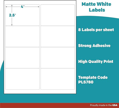 Premium Label Supply White Sticker Shipping/Mailing Labels – 4" x 2.5" – Laser/Inkjet Compatible – (8 per Sheet), 2000 Sheets – 16,000 Total Adhesive Labels | Laser Inkjet Printer Labels - TrueDesk