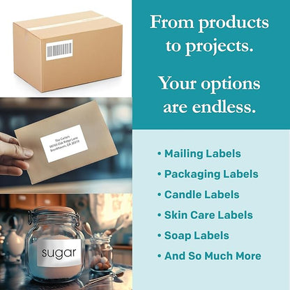 Premium Label Supply White Sticker Shipping/Mailing Labels – 4" x 2.5" – Laser/Inkjet Compatible – (8 per Sheet), 25 Sheets – 200 Total Adhesive Labels | Laser Inkjet Printer Labels - TrueDesk