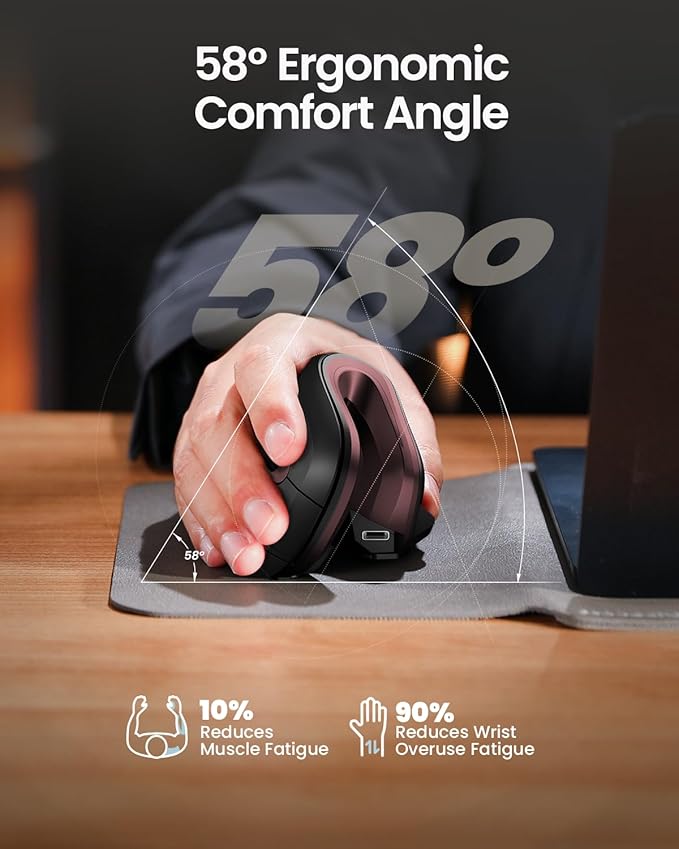 ProtoArc Ergonomic Mouse, EM11 NL Bluetooth Rechargeable Wireless Vertical Mouse, 3 Multi - Device Connectivity for Computer/PC/Laptop, 2.4GHz USB - A Optical Mice for Windows, Mac OS, Wine Red | Mice - TrueDesk