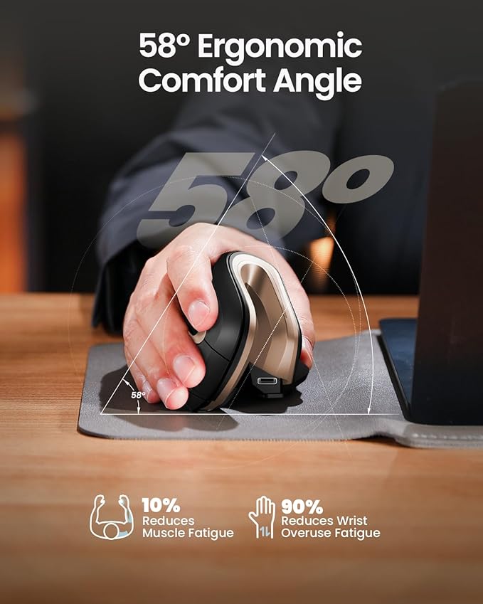 ProtoArc Ergonomic Mouse, EM11 NL Bluetooth Rechargeable Wireless Vertical Mouse, 3 Multi - Device Connectivity for Computer/PC/Laptop, 2.4GHz USB - A Optical Mice for Windows, Mac OS, Black Gold | Mice - TrueDesk