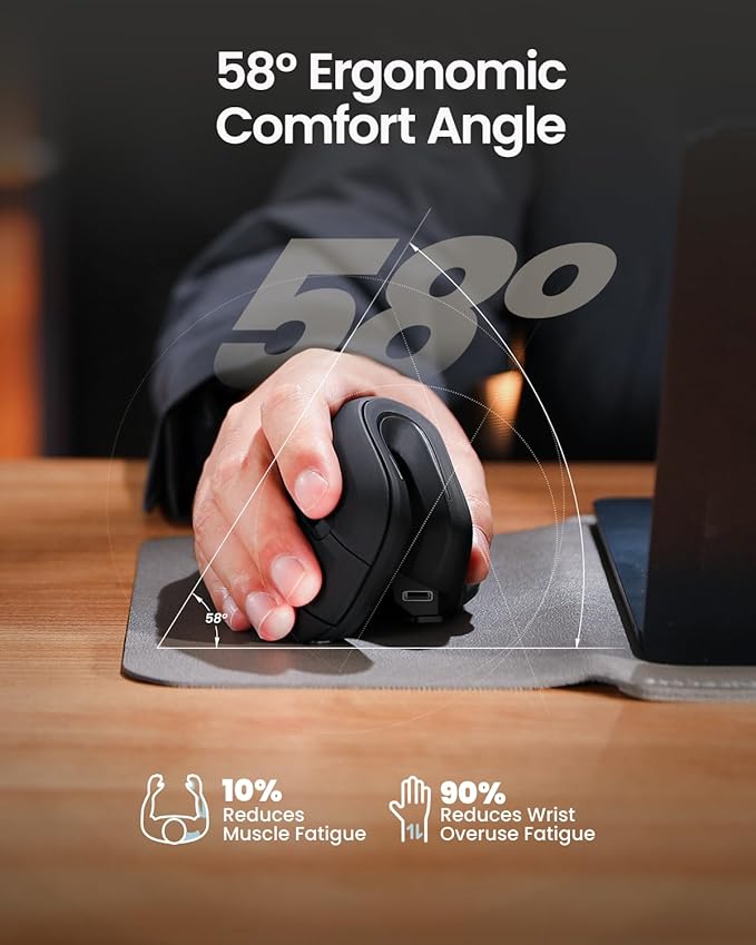ProtoArc Ergonomic Mouse, EM11 NL Bluetooth Rechargeable Wireless Vertical Mouse, 3 Multi - Device Connectivity for Computer/PC/Laptop, 2.4GHz USB - A Optical Mice for Windows, Mac OS, Black | Mice - TrueDesk