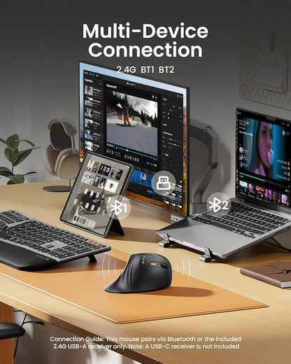 ProtoArc Ergonomic Mouse, EM11 NL Bluetooth Rechargeable Wireless Vertical Mouse, 3 Multi - Device Connectivity for Computer/PC/Laptop, 2.4GHz USB - A Optical Mice for Windows, Mac OS, Black | Mice - TrueDesk