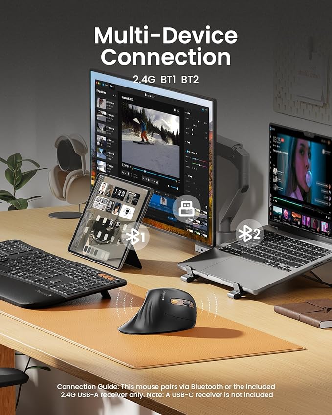ProtoArc Ergonomic Mouse, EM11 NL Bluetooth Rechargeable Wireless Vertical Mouse, 3 Multi - Device Connectivity for Computer/PC/Laptop, 2.4GHz USB - A Optical Mice for Windows, Mac OS, Black Gold | Mice - TrueDesk