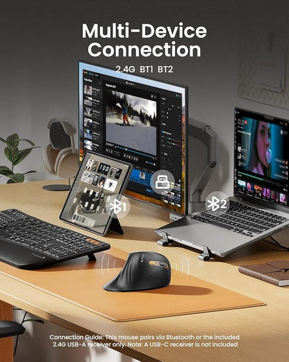 ProtoArc Ergonomic Mouse, EM11 NL Bluetooth Rechargeable Wireless Vertical Mouse, 3 Multi - Device Connectivity for Computer/PC/Laptop, 2.4GHz USB - A Optical Mice for Windows, Mac OS, Black Gold | Mice - TrueDesk