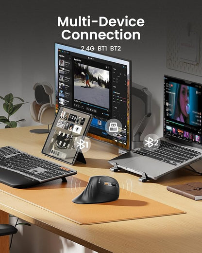 ProtoArc Ergonomic Mouse, EM11 NL Bluetooth Rechargeable Wireless Vertical Mouse, 3 Multi - Device Connectivity for Computer/PC/Laptop, 2.4GHz USB - A Optical Mice for Windows, Mac OS, Gray | Mice - TrueDesk
